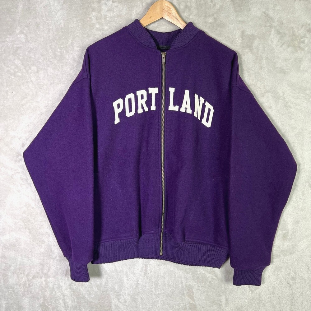 Vintage Dehen Portland Oregon Wool Varsity Letterman Jacket Purple USA XL